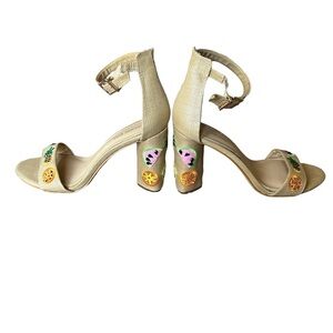 GIANNI BINI fruit embroidery embellished ankle strap chunky high heels
